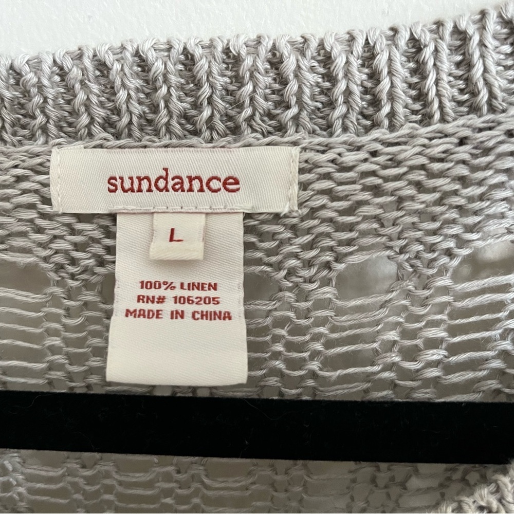 Sundance Light Gray Linen boho fun Backless Crochet Knit Top Womens sz Large GUC - Picture 2 of 15